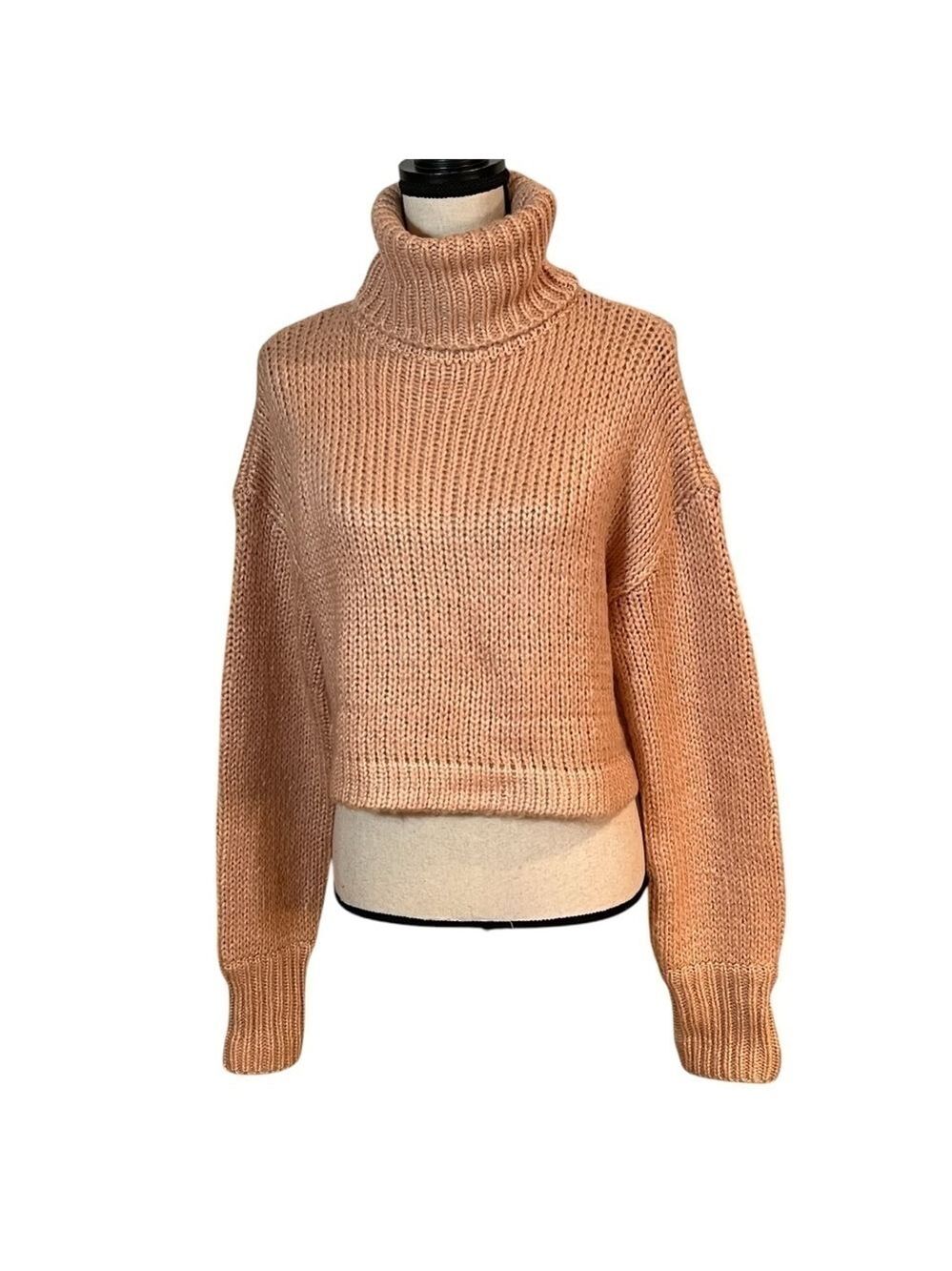 Mable Pale Peach Cropped Rib Knit Turtleneck Sweater Sz-M